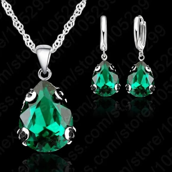 925 Sterling Silver jewelry set necklace and earrings Austrian crystal - Picture 3 of 4
